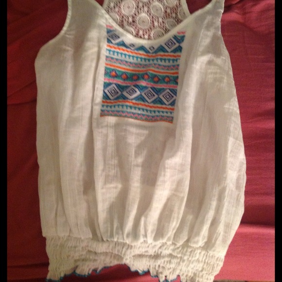 Tribal print tank lace back