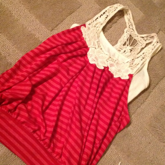 Striped lace tank top