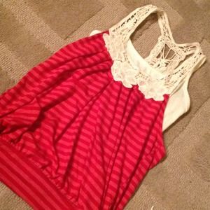 Striped lace tank top