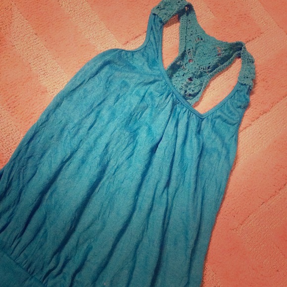 Teal scrunch lace tank top
