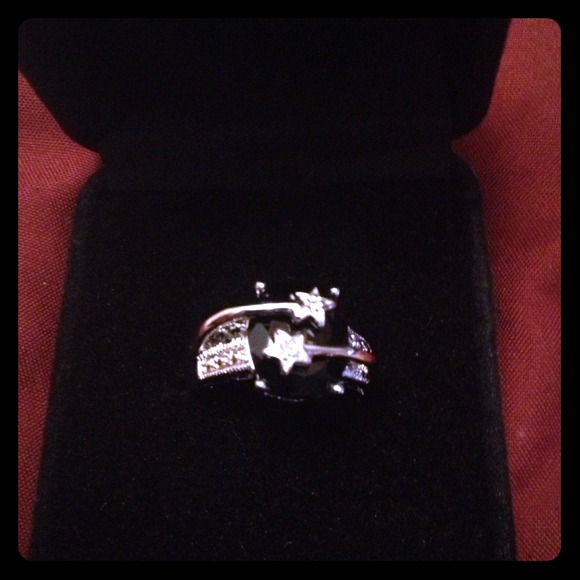 Black onyx and crystal ring