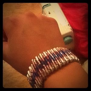 Safety Pin Bracelet with Blue and Purple Beading