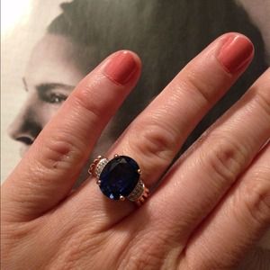 Gorgeous gold plated sapphire and CZ ring. New!
