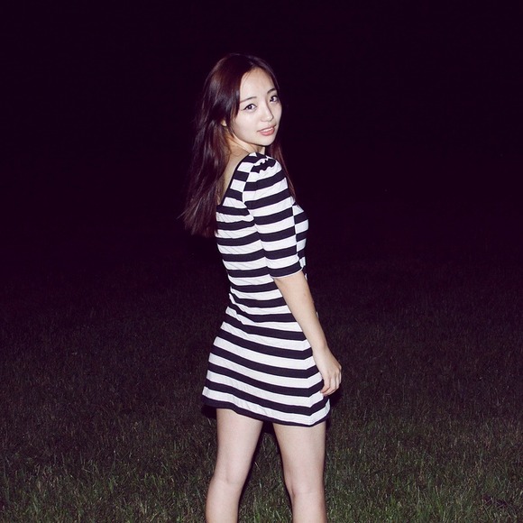 Classical black and white striped dress
