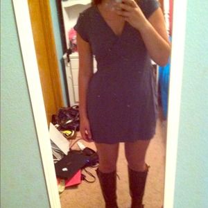 Grey V Neck Knit Dress (Medium)