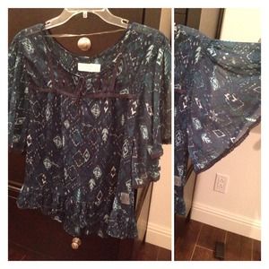 Dream Out Loud Blue chiffon Top Butterfly Sleeves