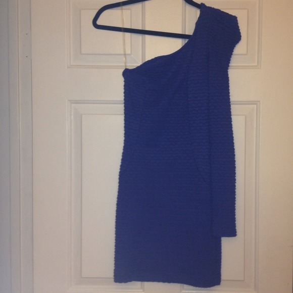 Electric blue one shoulder long sleeve dress - Picture 1 of 2
