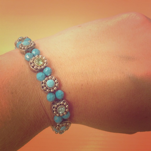 Turquoise and green rhinestone bracelet