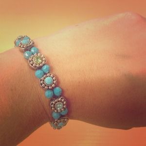 Turquoise and green rhinestone bracelet