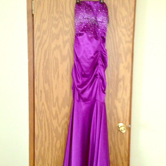 Purple gemstone strapless mermaid gown, Cache