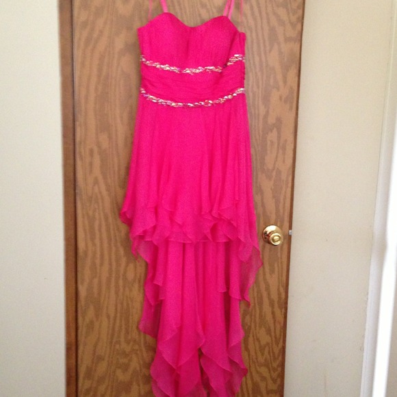 Cache: hot pink high-low gemstones gown