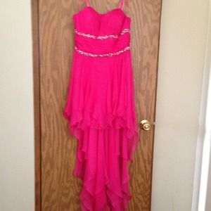 Cache: hot pink high-low gemstones gown
