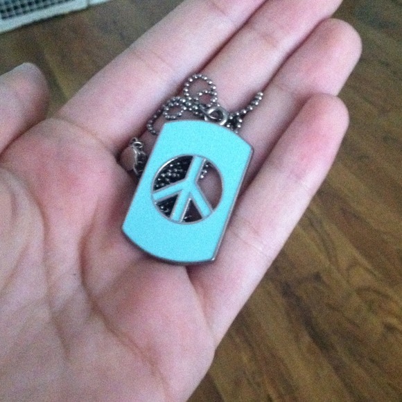 Teal, peace sign, dog tag necklace. - Picture 2 of 3