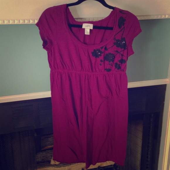 💥SOLD💥LOFT Jersey T-shirt Dress Beaded Floral