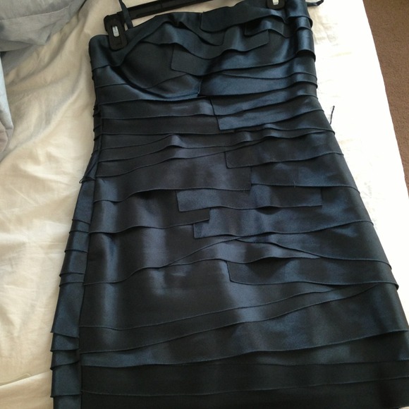 Grayish blue strapless cocktail dress