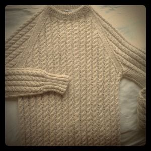 Oversized cable knit white sweater