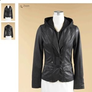 Grey Sleek faux leather blazer.