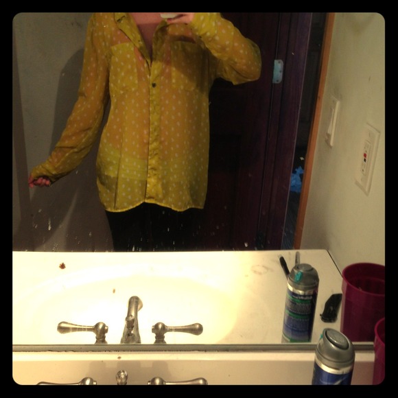 Yello poka dot button down shirt