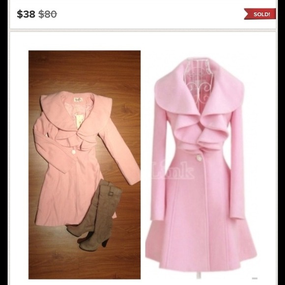 SOLD IN BUNDLE *Pink ruffle wool coat - Picture 2 of 3