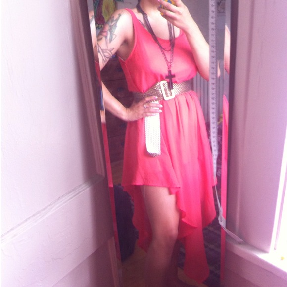 Coral flowing high low dress