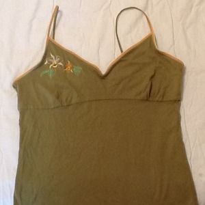 Green spaghetti strap tank top with embroidery