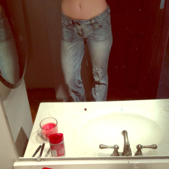 White washed blue boot cut jeans