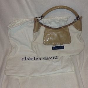 Charles David white canvas & cognac leather purse