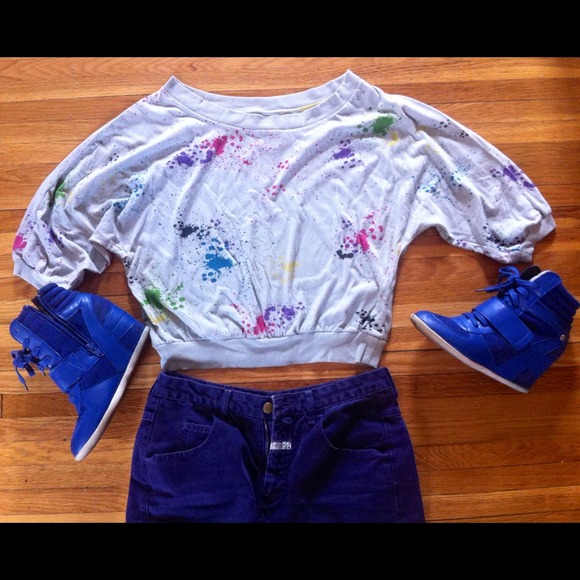 Off the shoulder paint splatters shirt