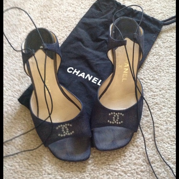 Denim CHANEL lace up sandals sz 38