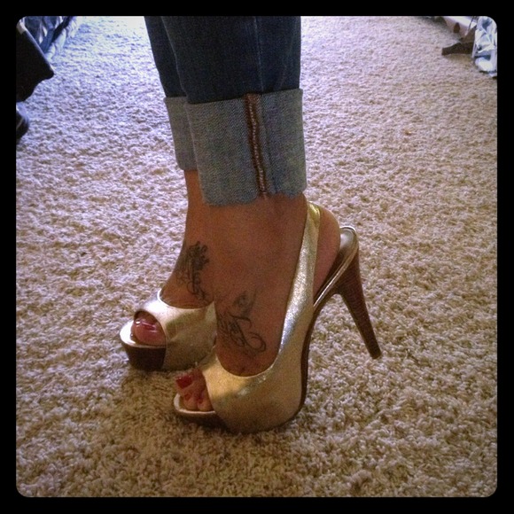 Super cute gold sling backs