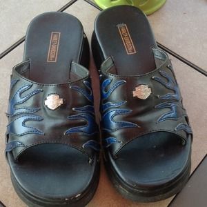 Harley Davidson black-blue leather sandals 7 1/2