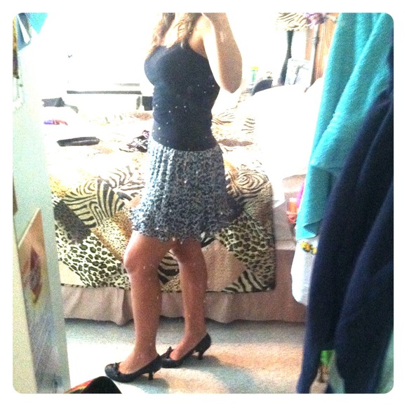 Black & white leopard chiffon skirt
