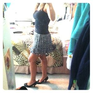 Black & white leopard chiffon skirt