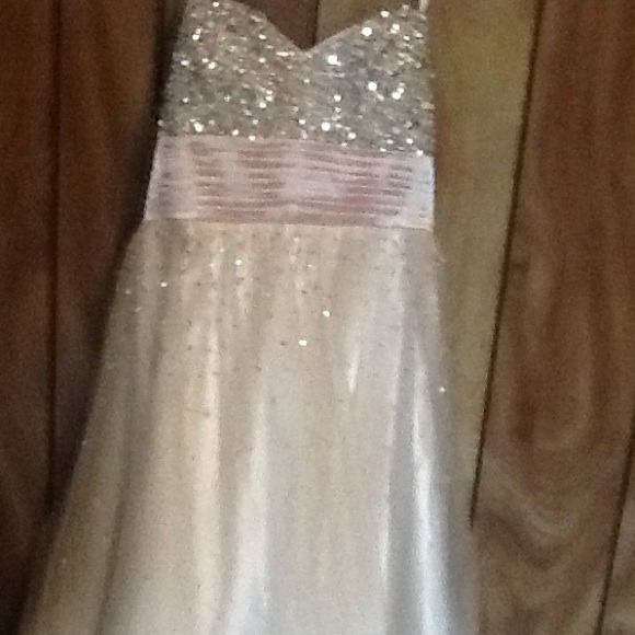 Floor length strapless prom dress