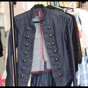 Military style denim jacket