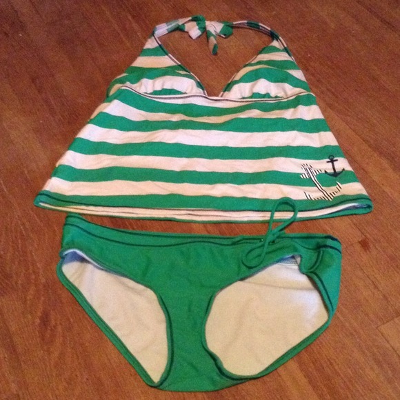 Green and White Tankini Swim Suit!