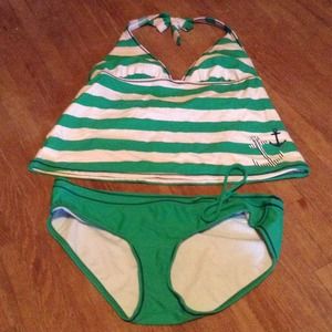 Green and White Tankini Swim Suit!