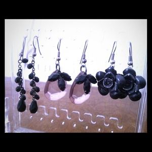 Black and clear pink earrings