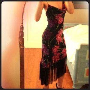 Betsey Johnson Asymmetrical Floral Dress w Fringe