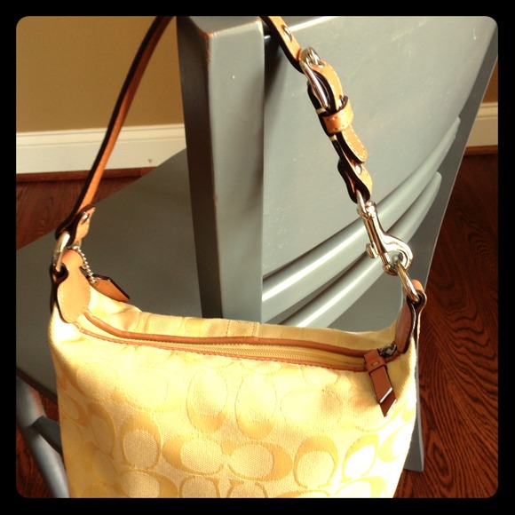 SOLD!! Yellow coach purse with brown leather