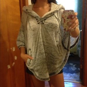 Gray sweatshirt poncho