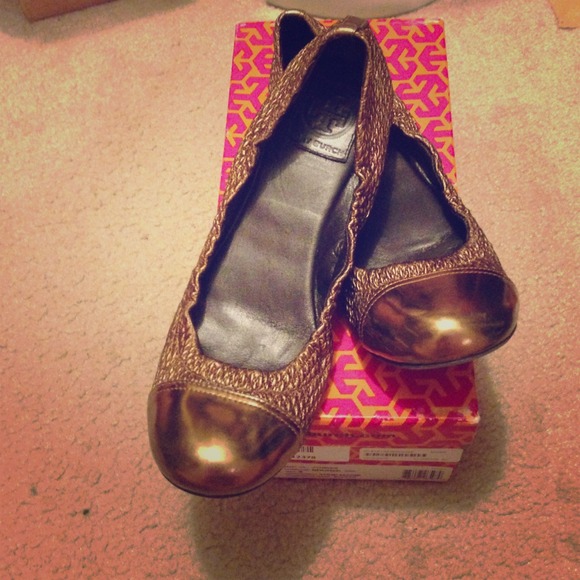 Tory Burch bronze flats (authentic with box)