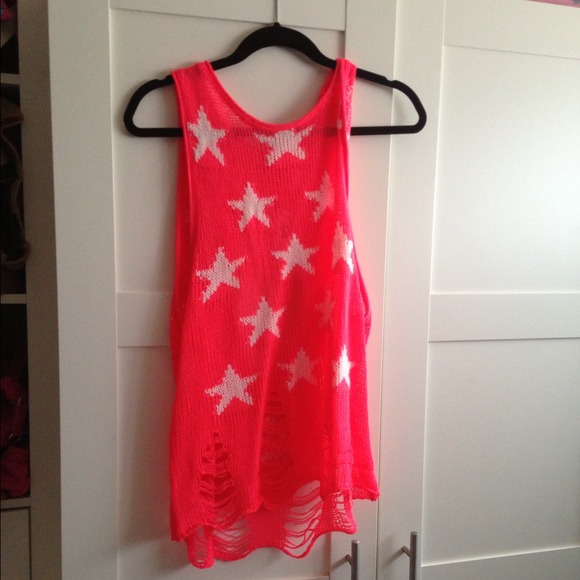 Tops - Neon Pink Distressed Sweater Tank