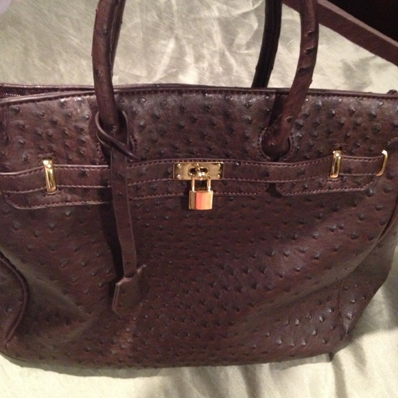 Brown ostrich like leather bag