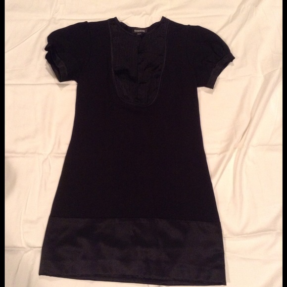 Black mini dress with satin trims