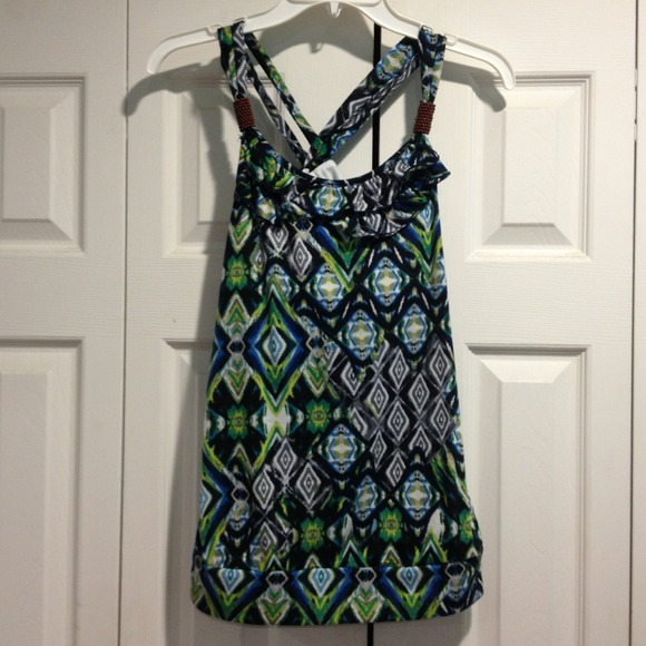 Tribal print tank top with beading on straps