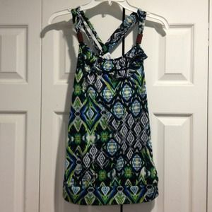 Tribal print tank top with beading on straps