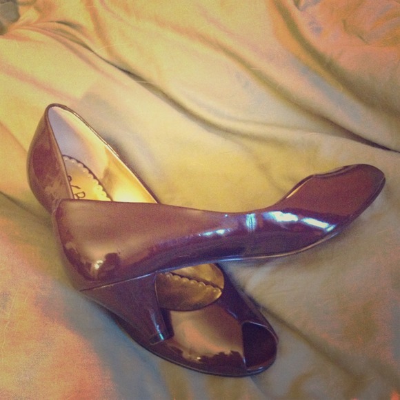 Brown open toe pumps