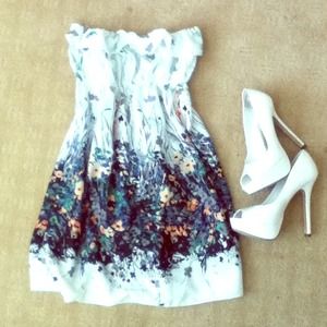 Strapless floral summer dress-- singed under bust