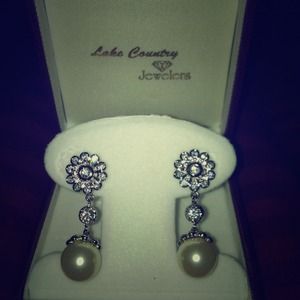 Pearl and diamond drop earrings
